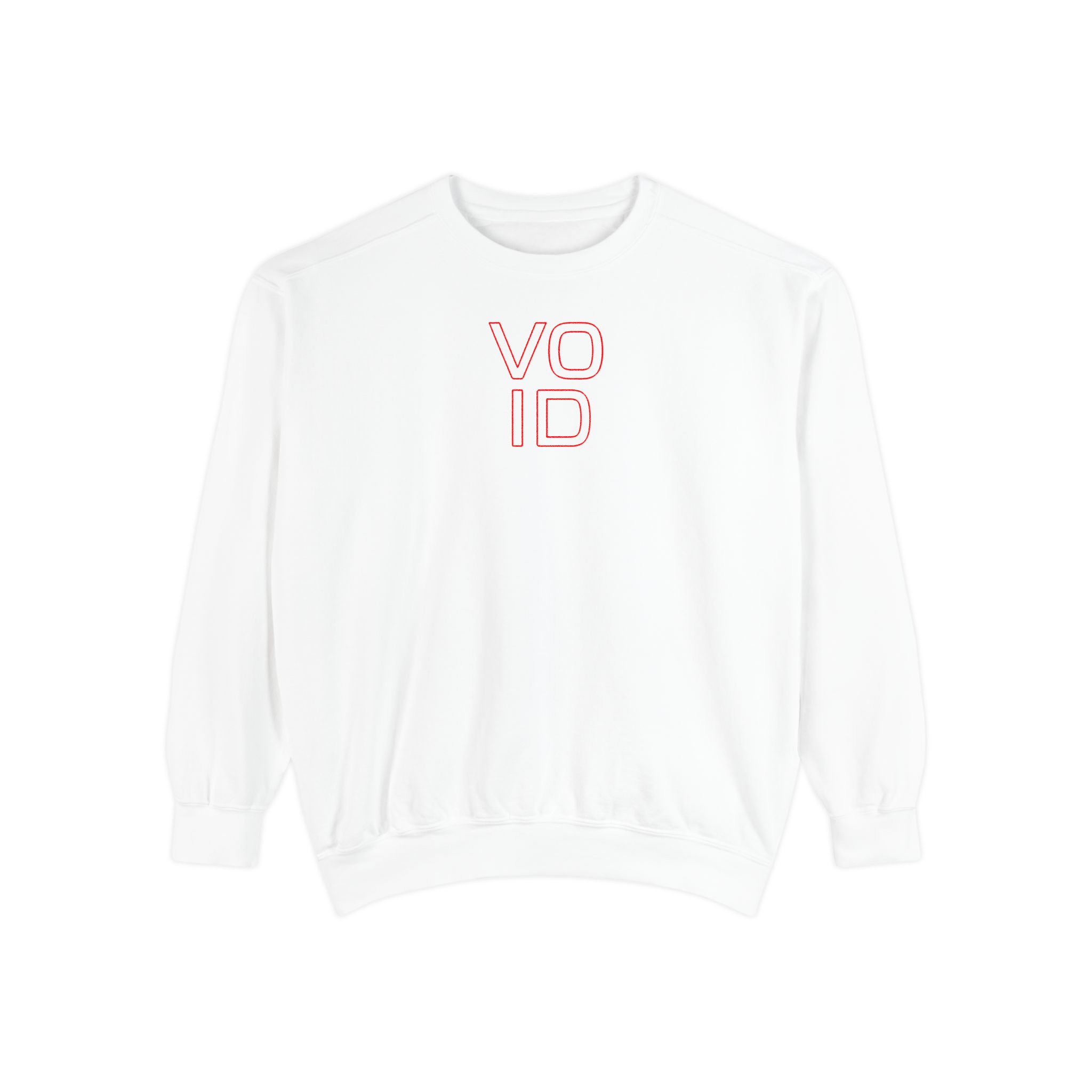 Void Red Outline Sweatshirt – Neon-Style Typography on White