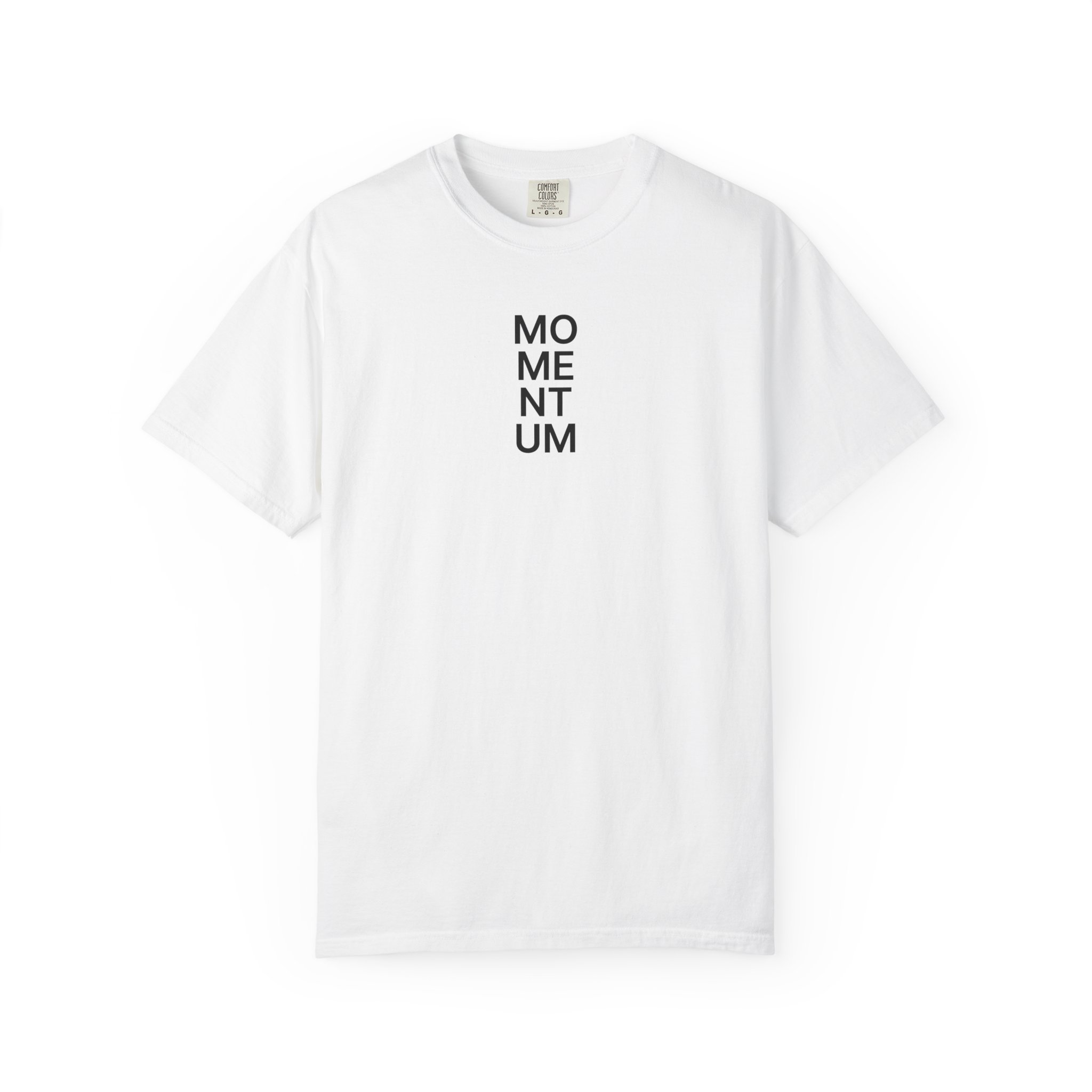 Momentum Tee – Bold Stacked Type Black on White