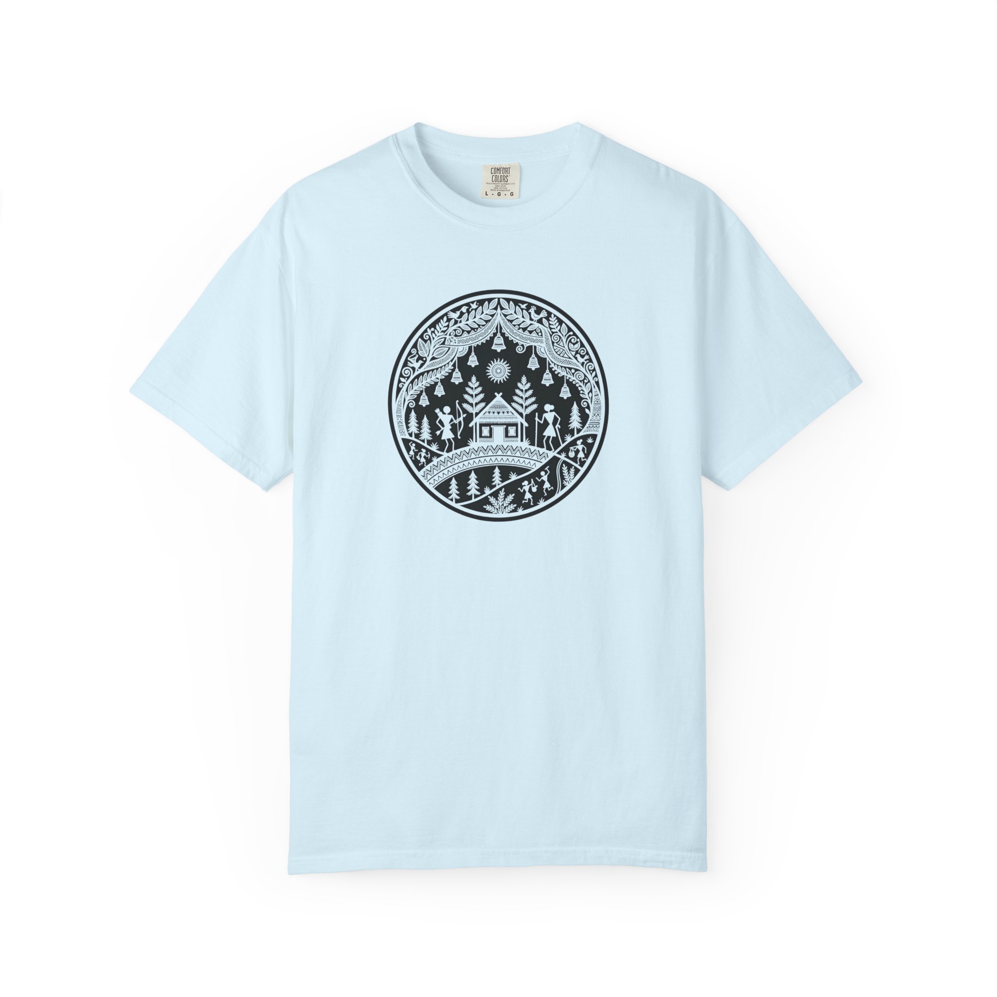 Warli Village Circle Tee – Indian Folk Art on White - Image 17