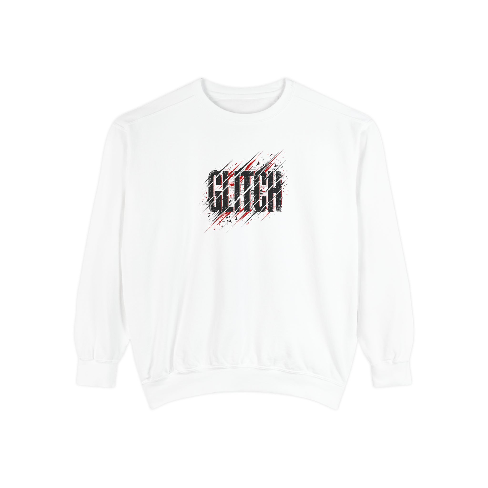 Glitch Sweatshirt – Black & Red Speed Distortion on White