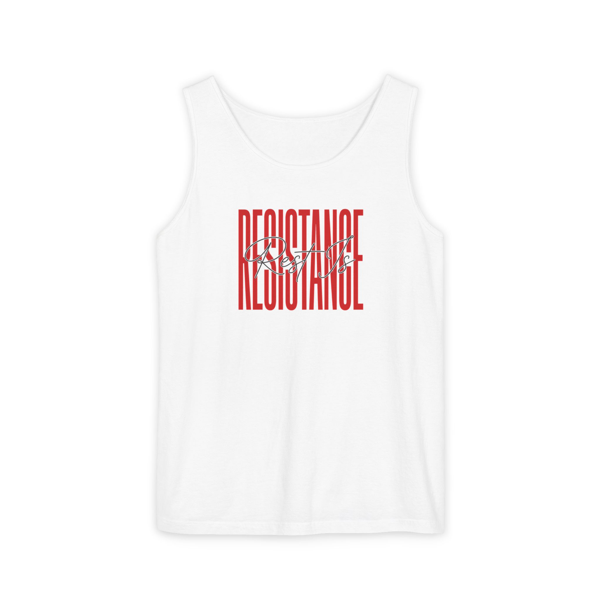 Rest Is Resistance Tank Top – Red & Black Statement on White