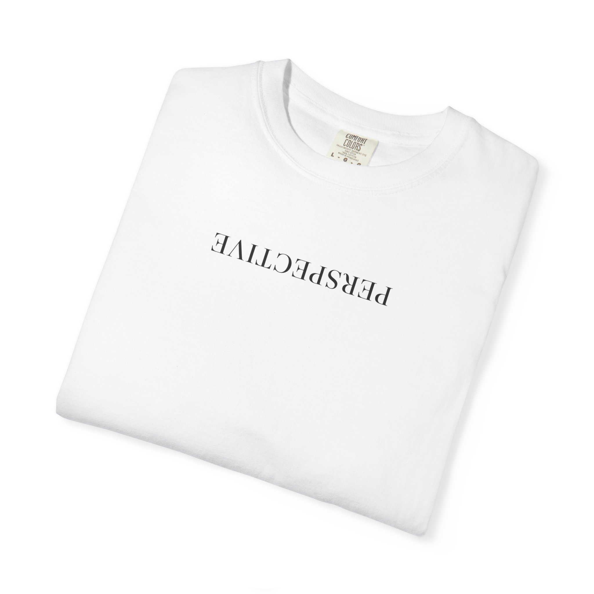 Perspective Tee – Upside Down Serif Type on White - Image 3