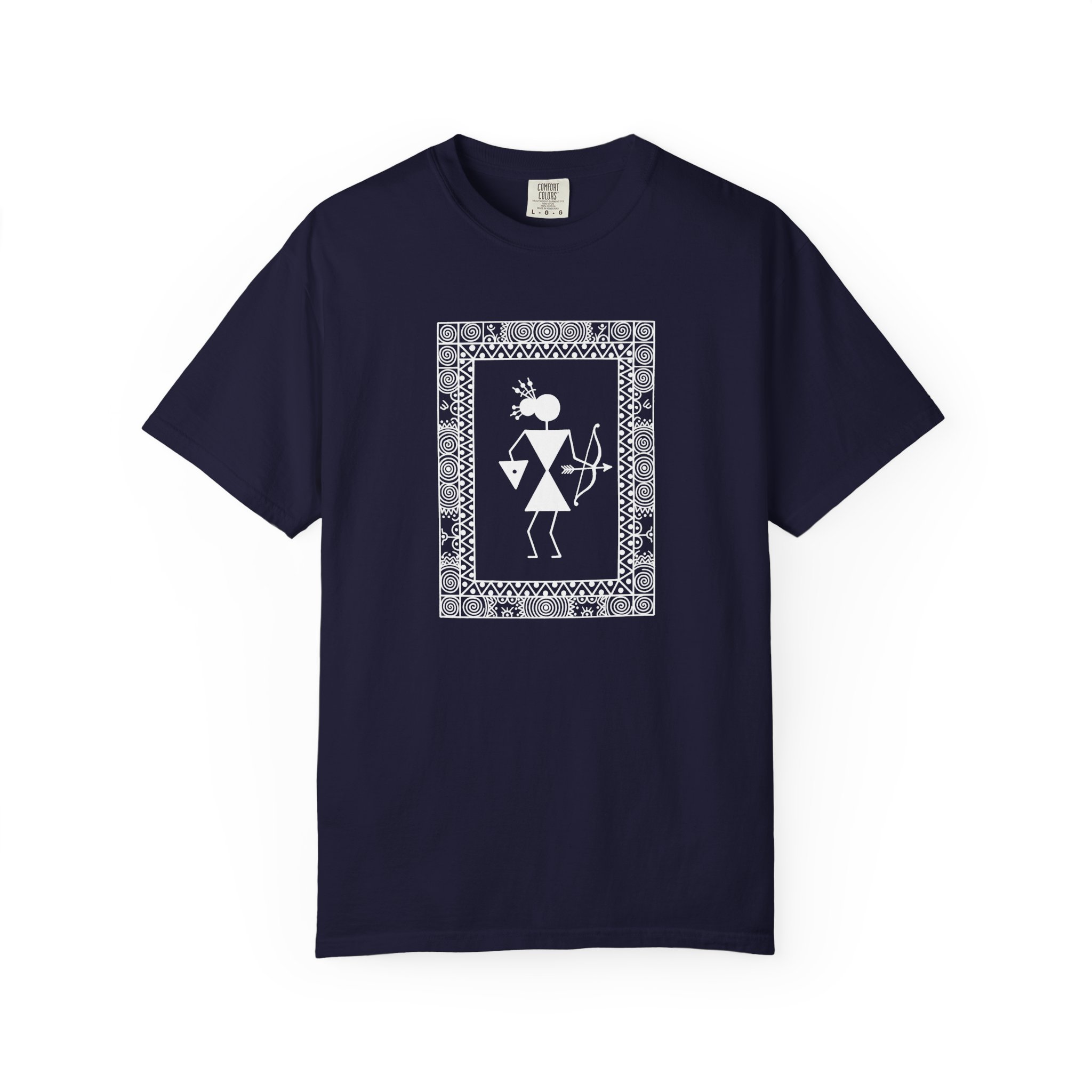 Warli Archer Tee – Tribal Warrior Folk Art on Black