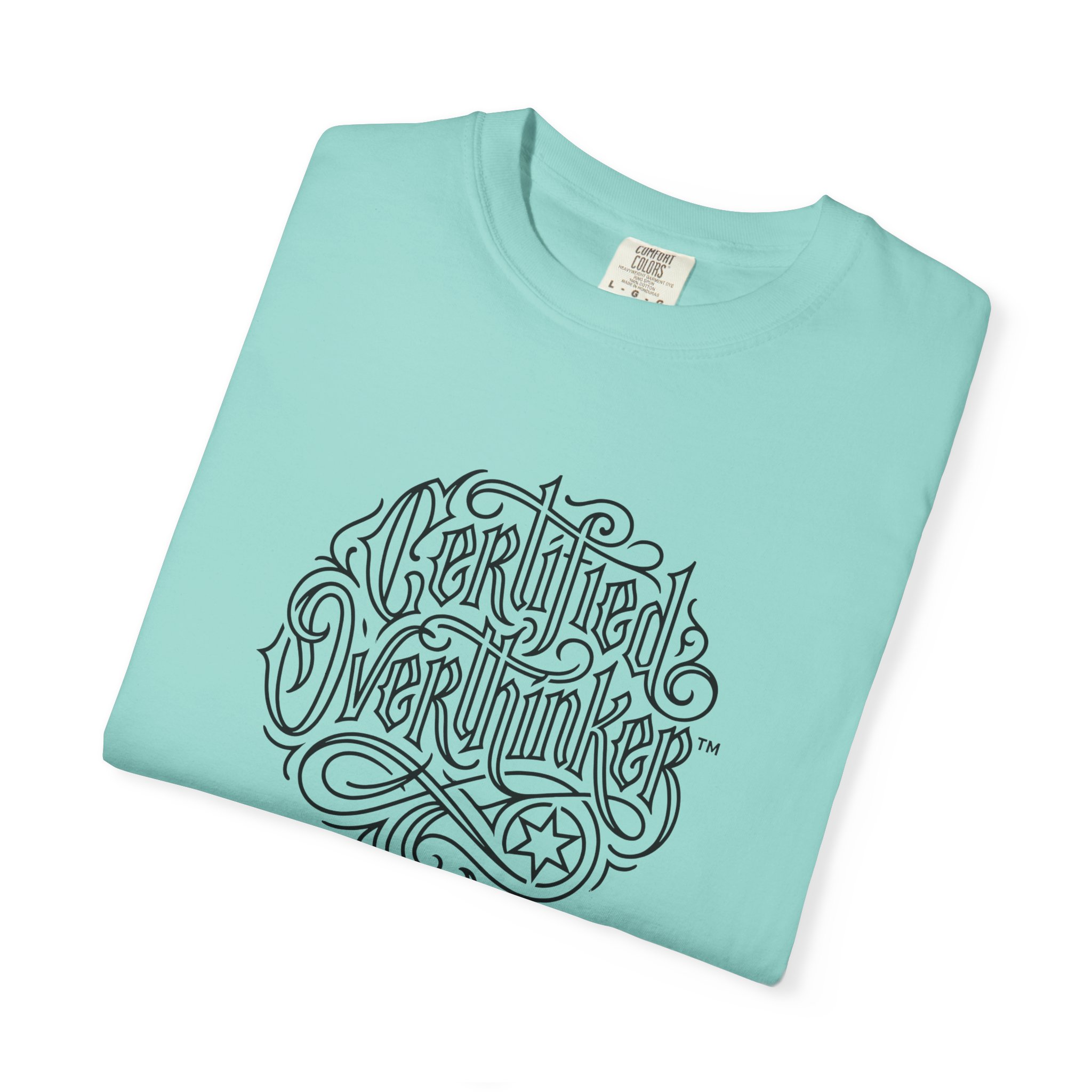 Certified Overthinker™ Tee – Gothic Calligraphy Outline on White - Image 15