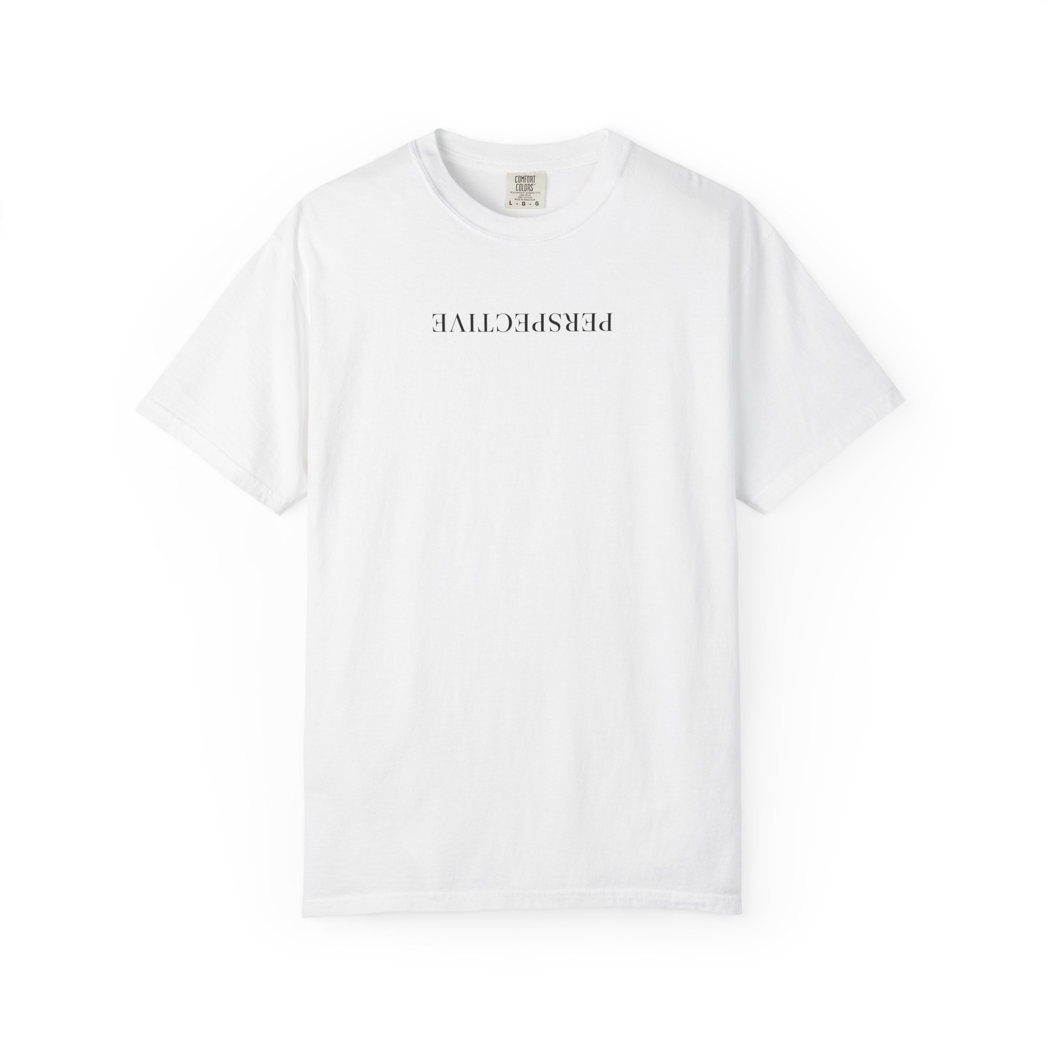 Perspective Tee – Upside Down Serif Type on White
