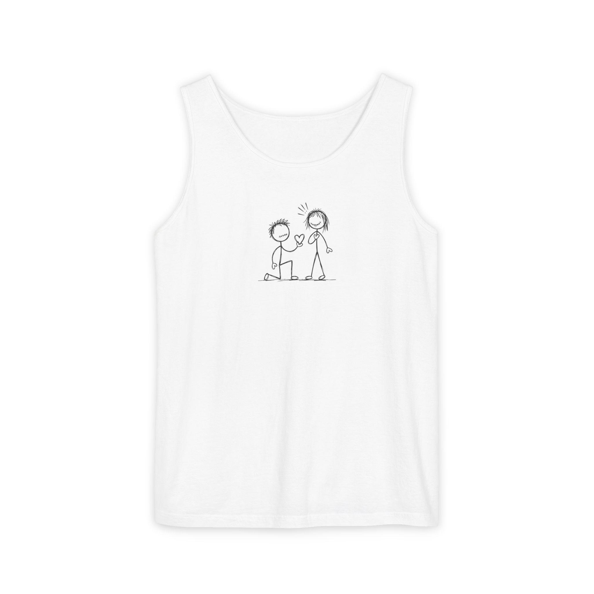 Proposal Doodle Tank Top – Romantic Stick Figure Art on White