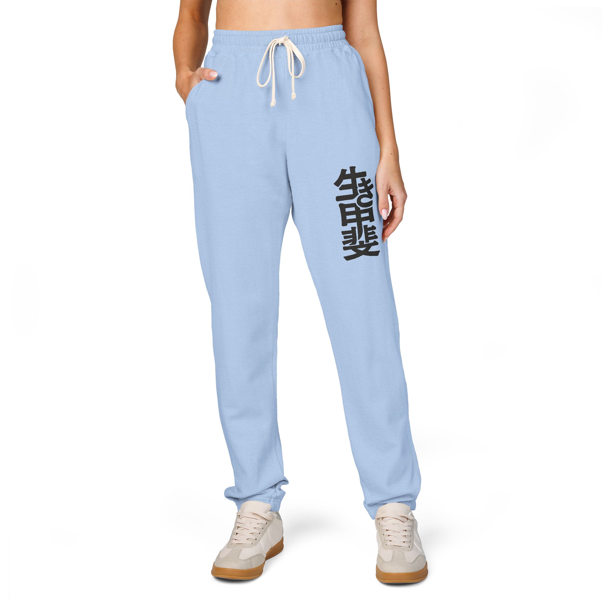 Ikigai Kanji Sweatpants – White Fleece Japanese Life Philosophy Leg Print - Image 7