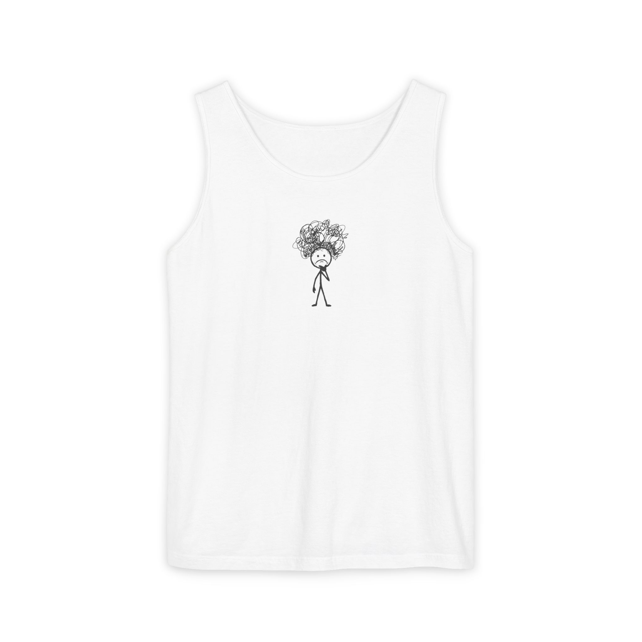 Overthinker Stick Figure Tank Top – Anxiety Scribble Art on White