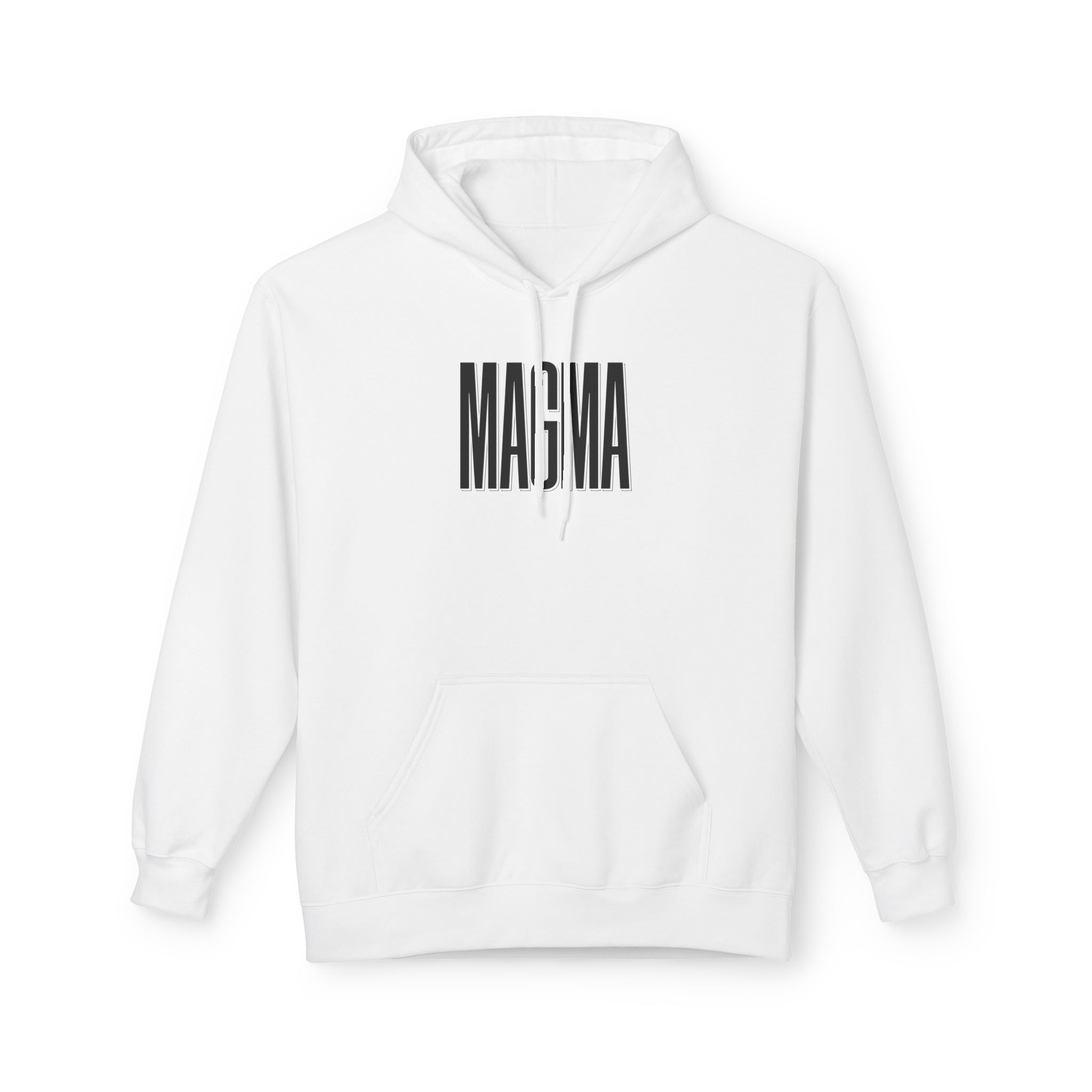 Magma Black Hoodie – Bold Shadow Type on White