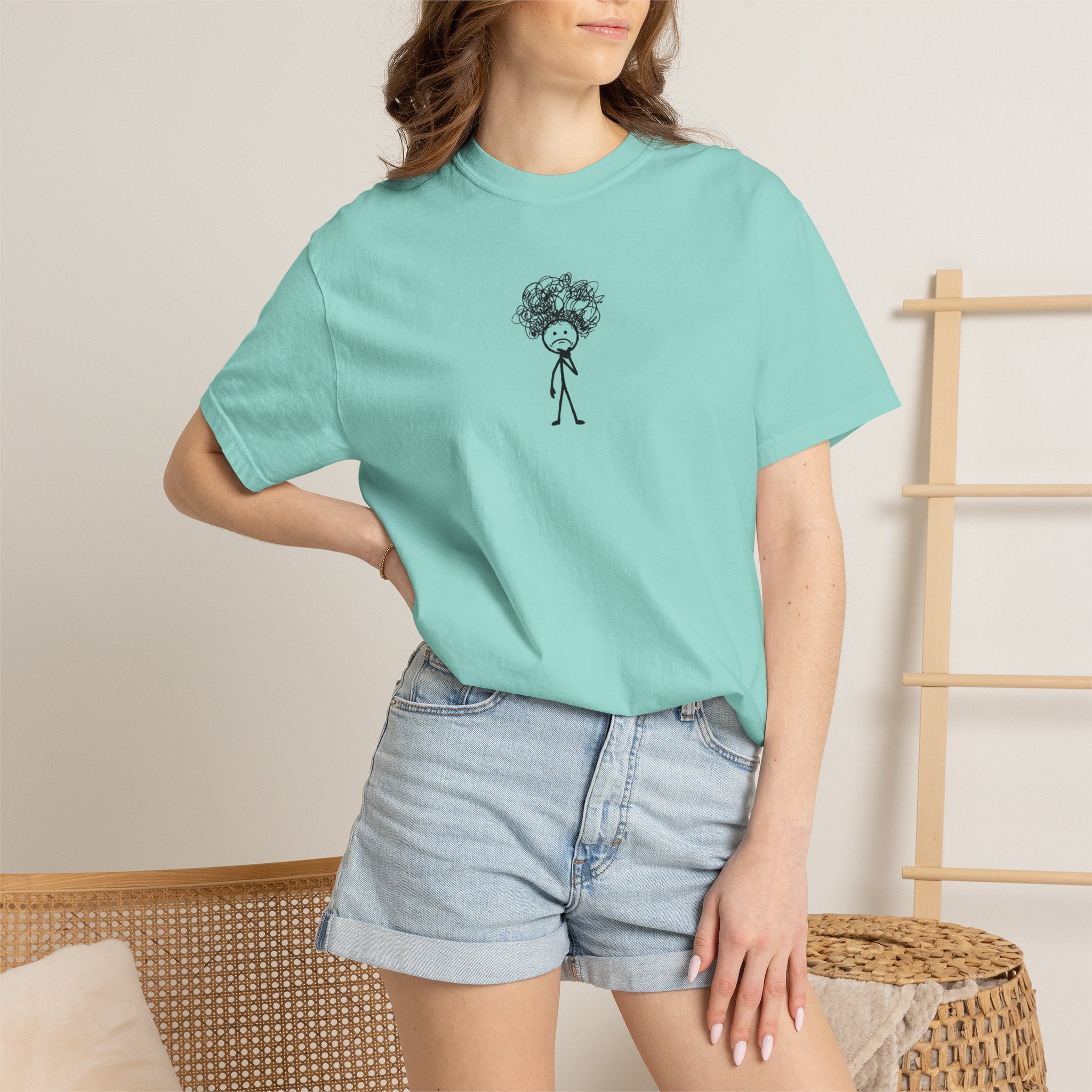 Overthinker Stick Figure Tee – Anxiety Scribble Art on White - Image 16