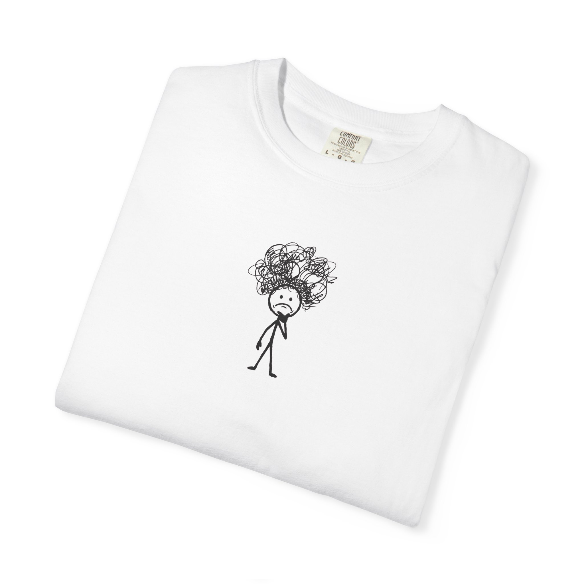 Overthinker Stick Figure Tee – Anxiety Scribble Art on White - Image 3