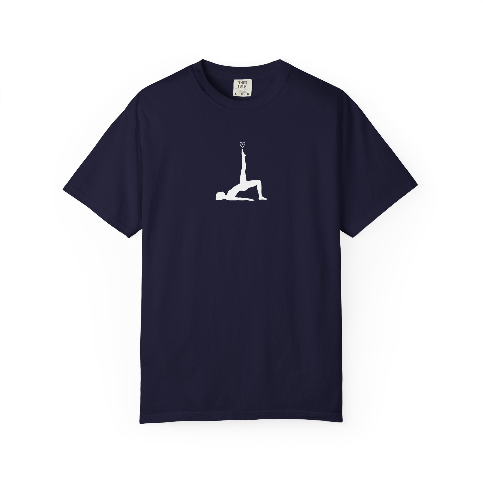 Yoga Heart Tee – Silhouette Bridge Pose Wellness Art