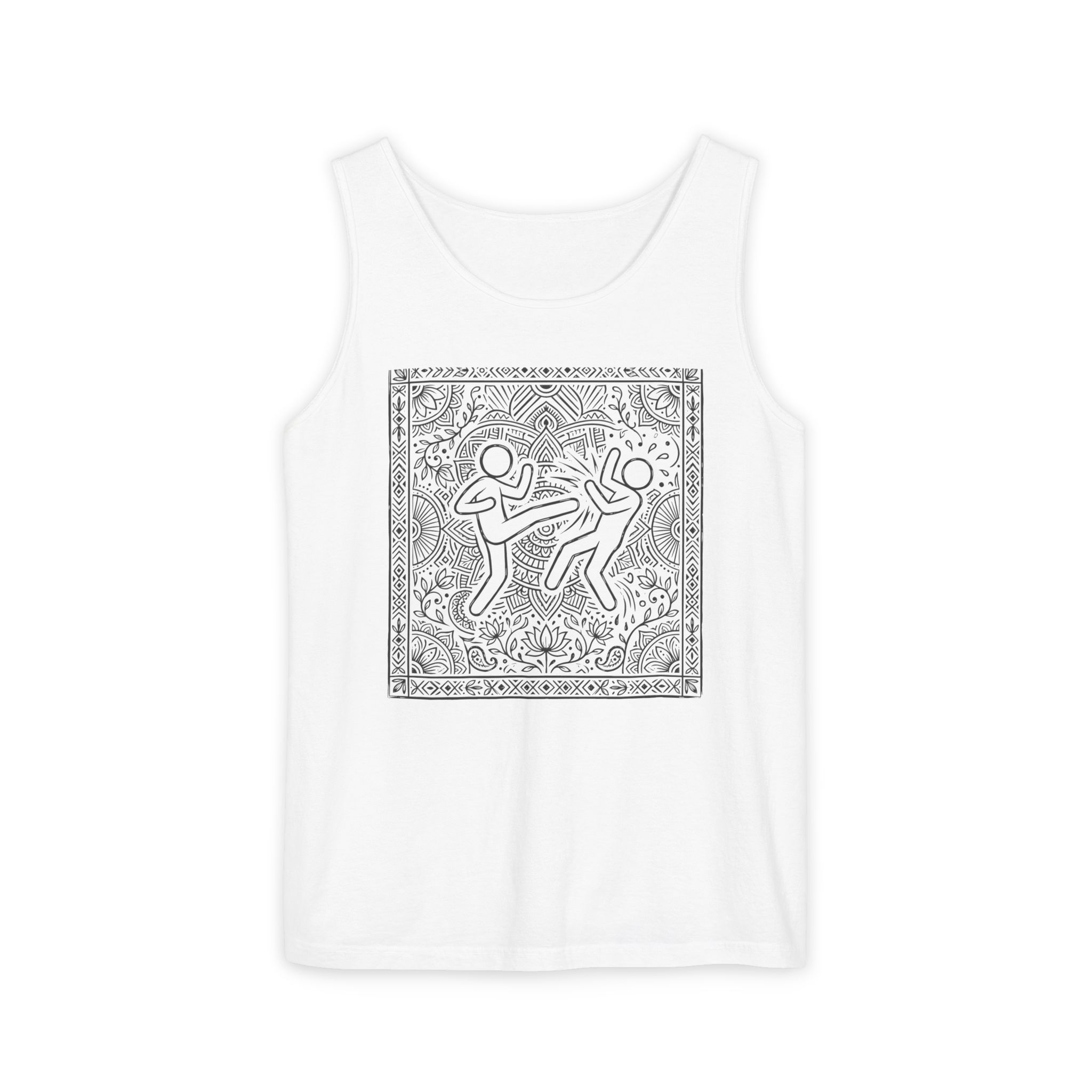 Mandala Fighters Tank Top – Pop Art Figures on Mandala White
