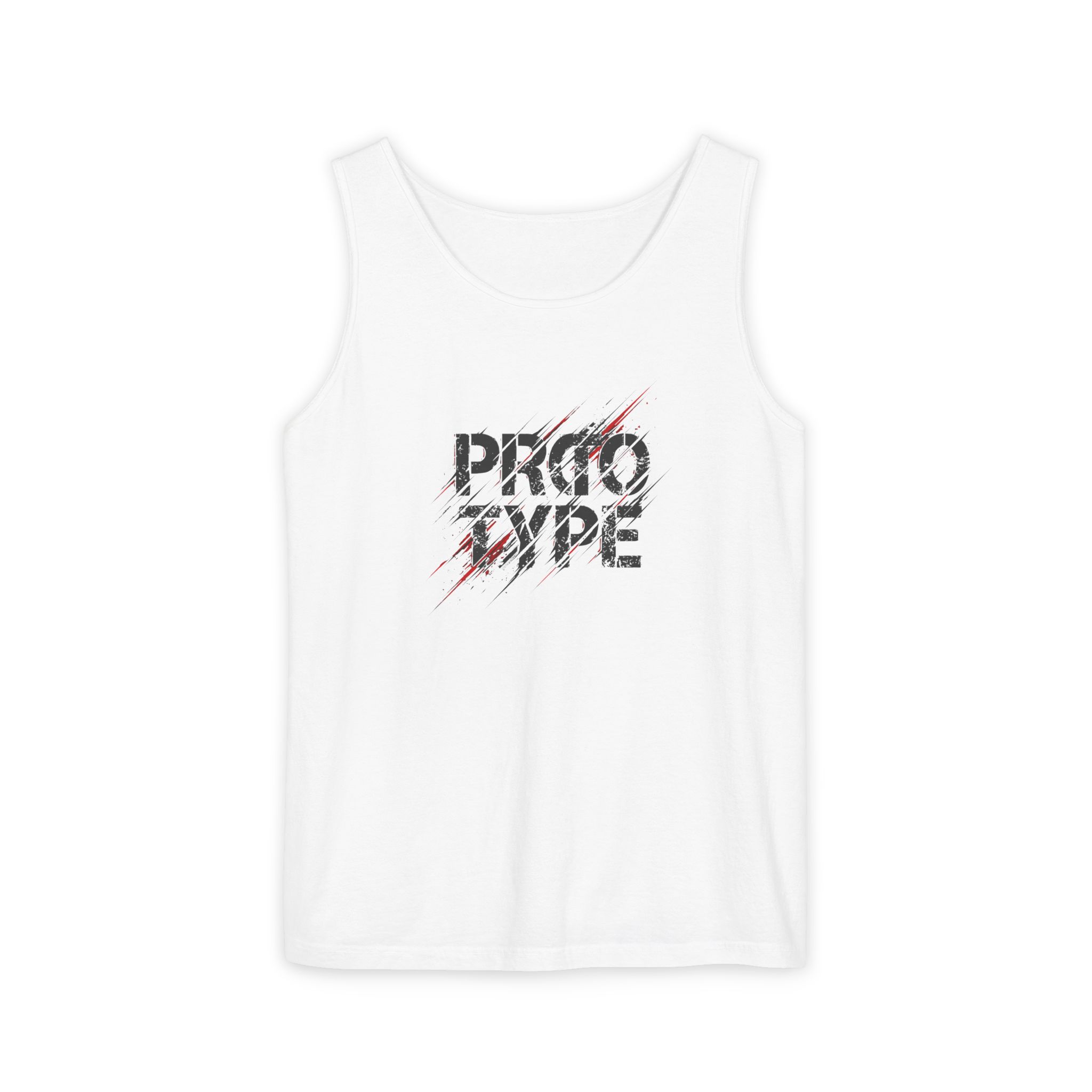 Prototype Tank Top – Black & Red Speed Lines on White