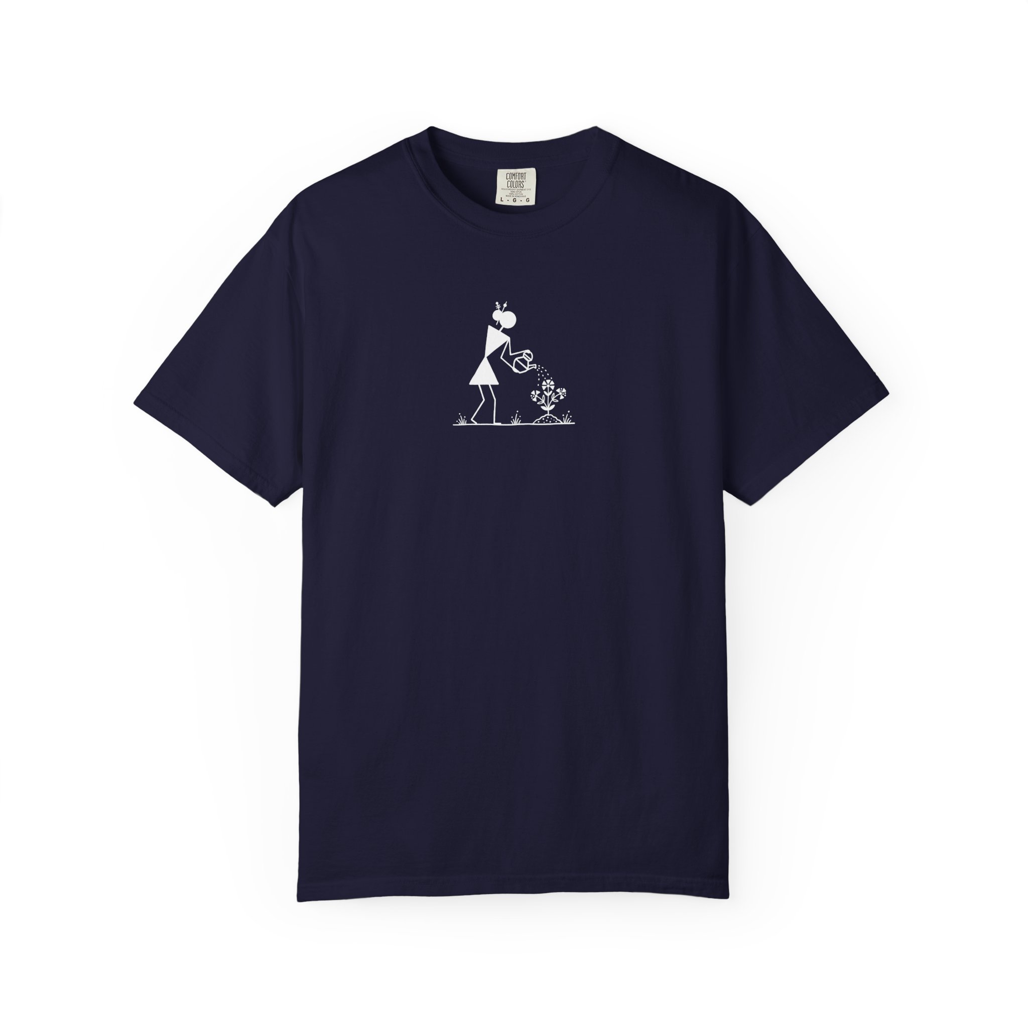 Watering Can Gardener Tee – Minimalist Folk Botanica Art