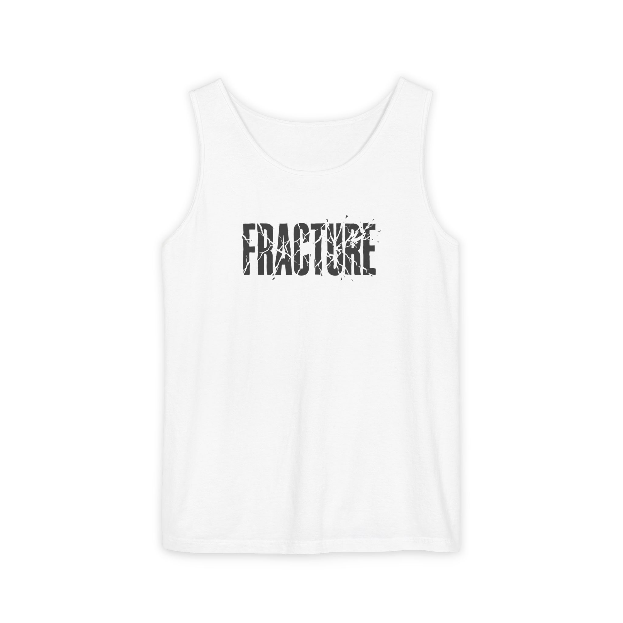 Fracture Tank Top – Shattered Black Typography on White