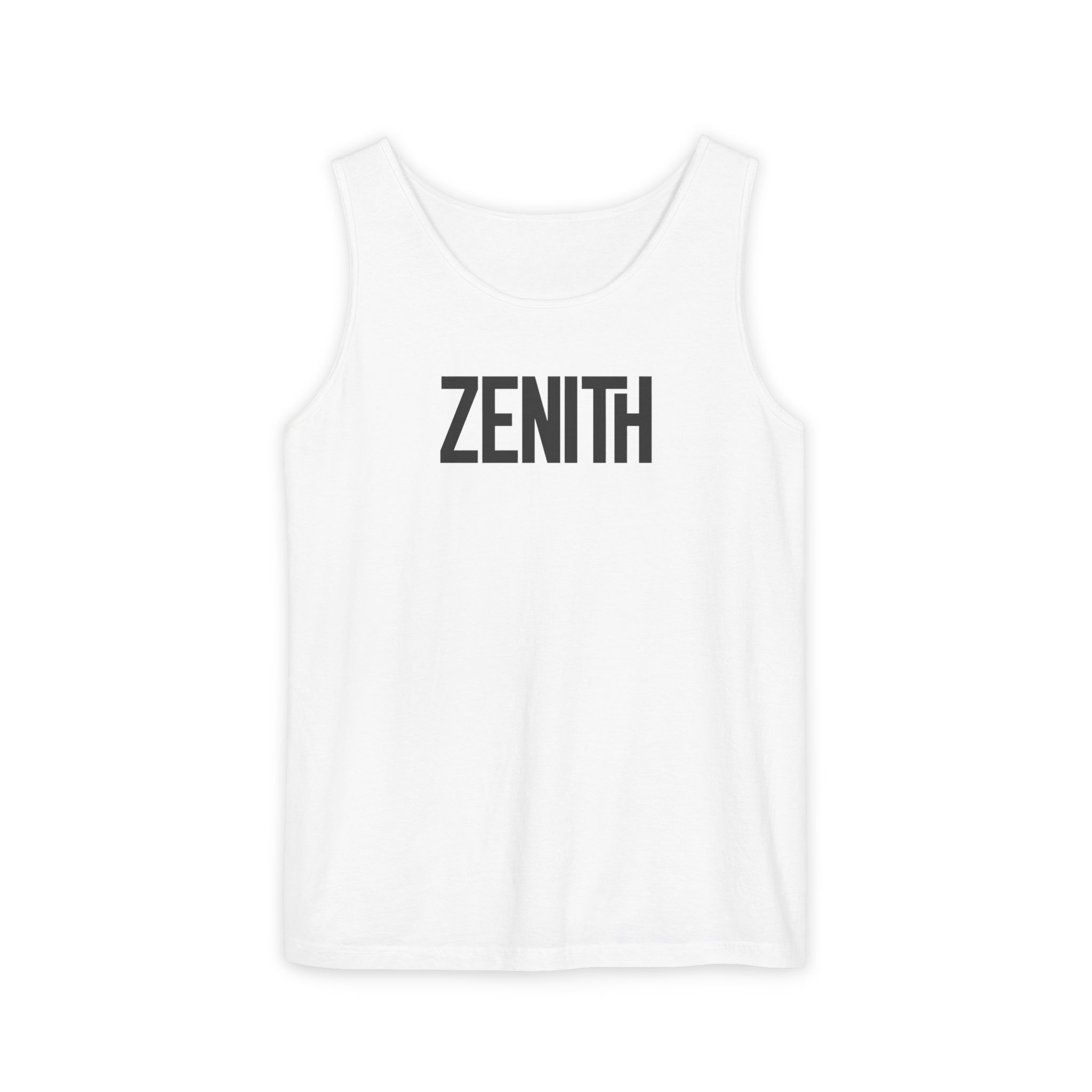 Zenith Black Solid Tank Top – Peak Power Bold Type on White