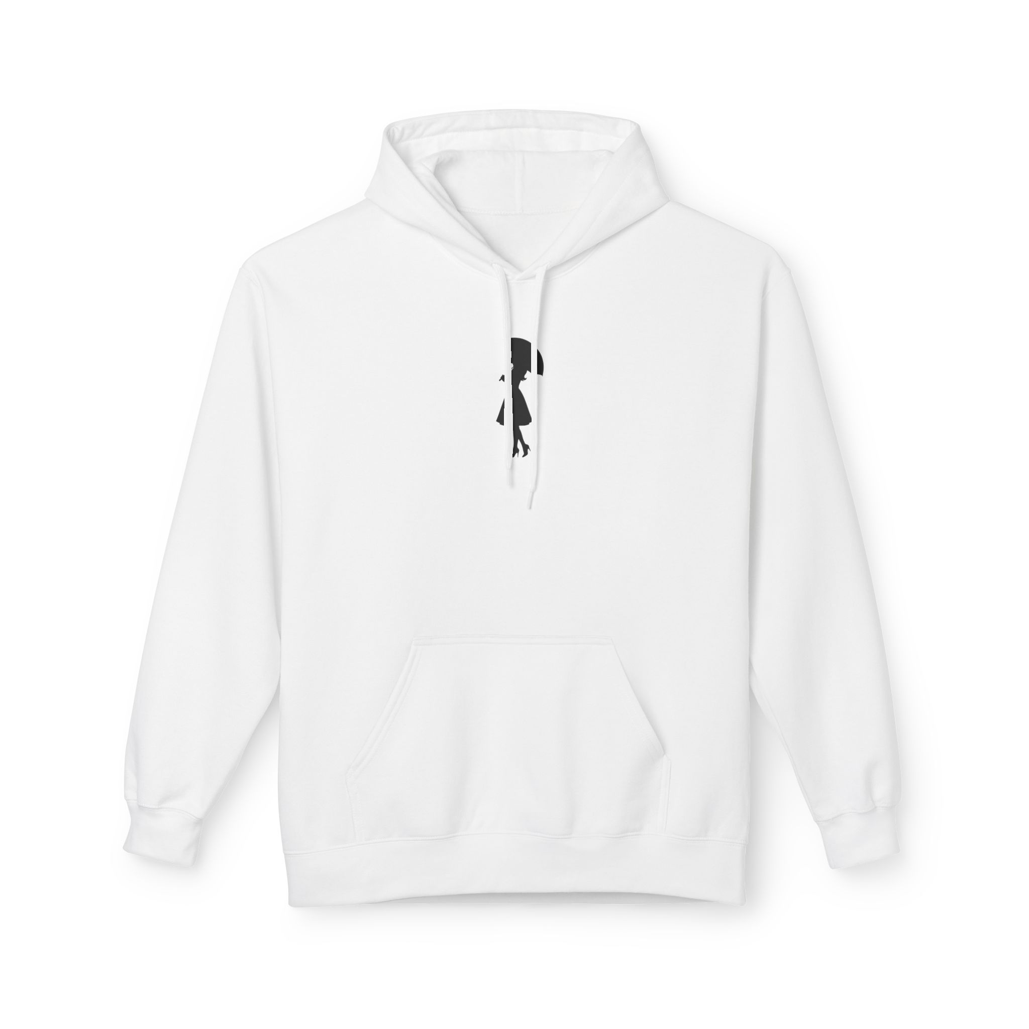Umbrella Silhouette Hoodie – Elegant Woman Walking on White