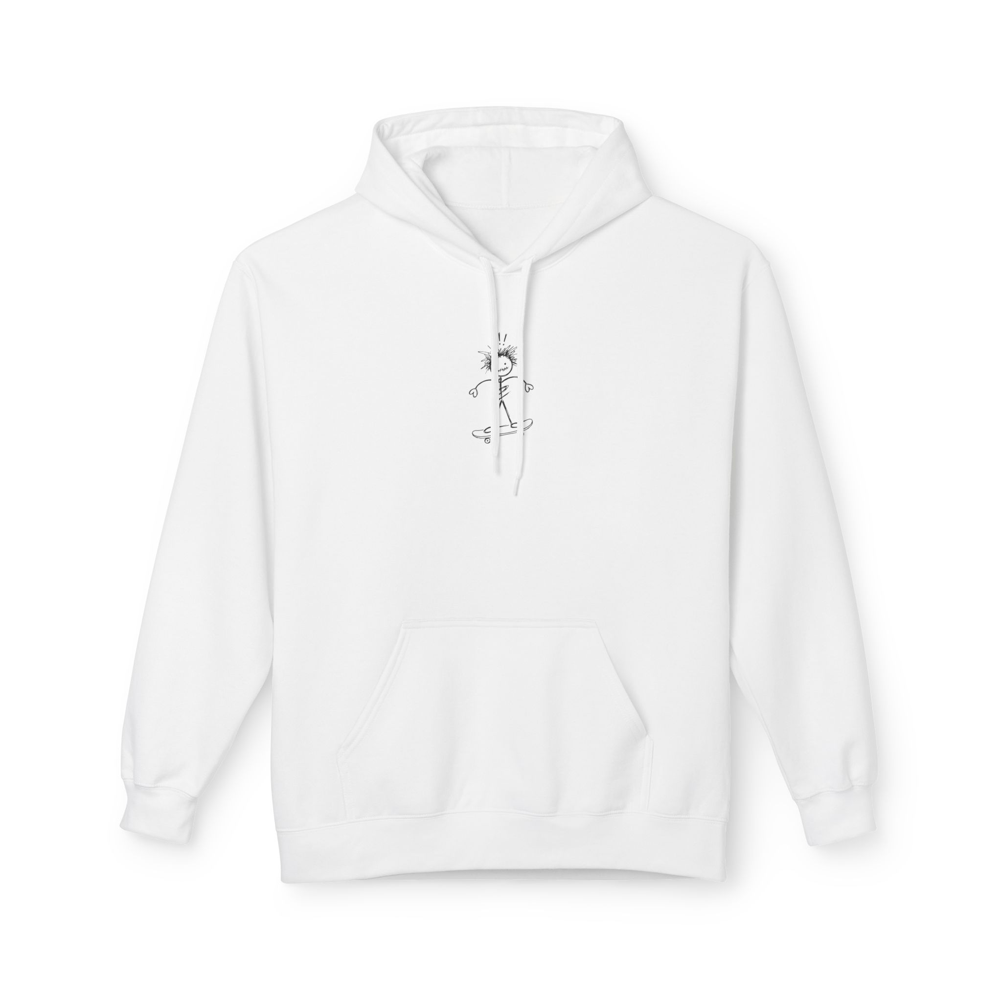 Skater Doodle Hoodie – Stick Figure Skateboard Art on White