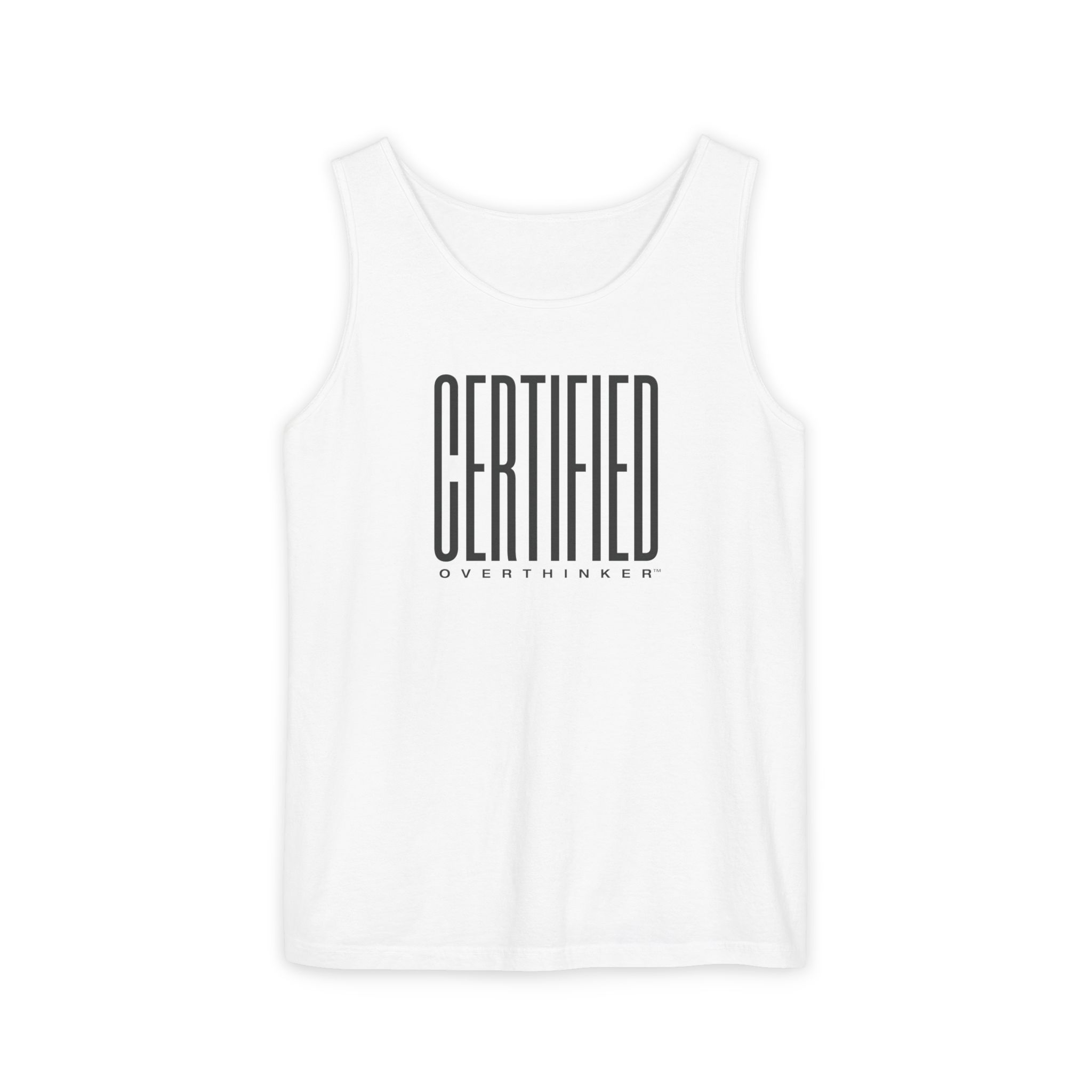 Certified Overthinker™ Sans-Serif Tank Top – Bold Black on White