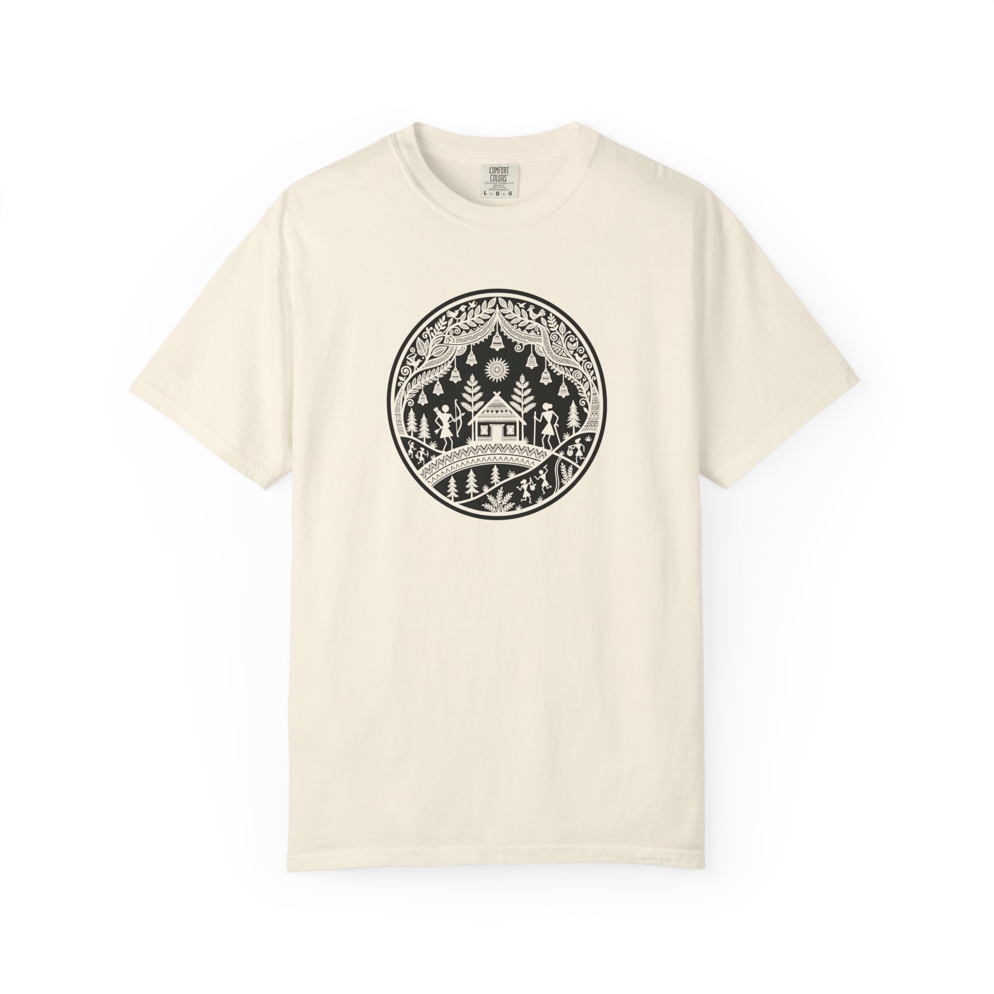 Warli Village Circle Tee – Indian Folk Art on White - Image 5