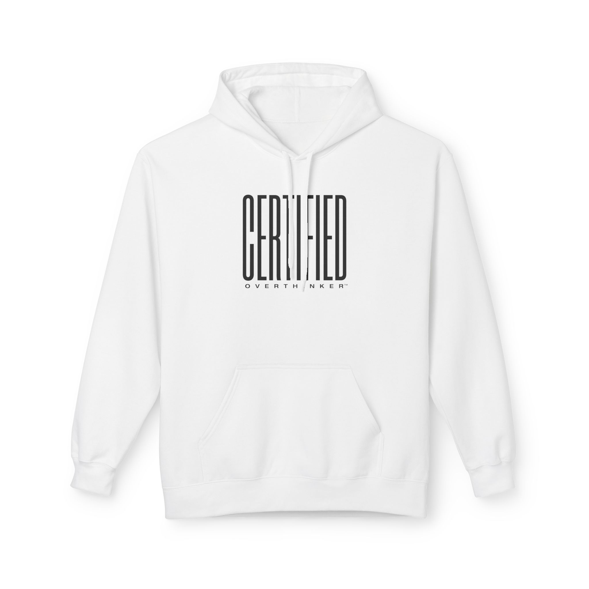 Certified Overthinker™ Sans-Serif Hoodie – Bold Black on White