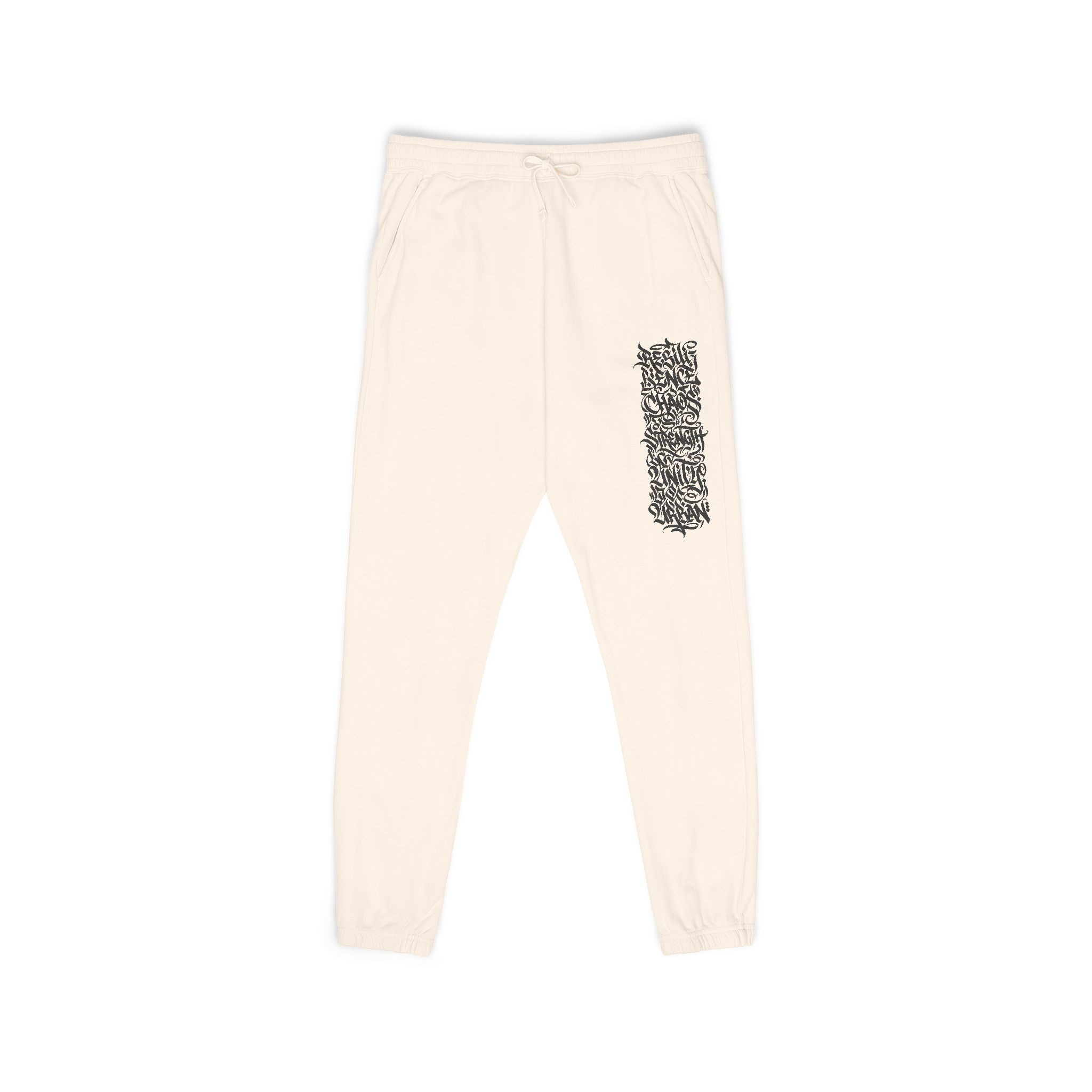 Graffiti Whiteletter Sweatpants – White Fleece Urban Calligraphy Leg Print