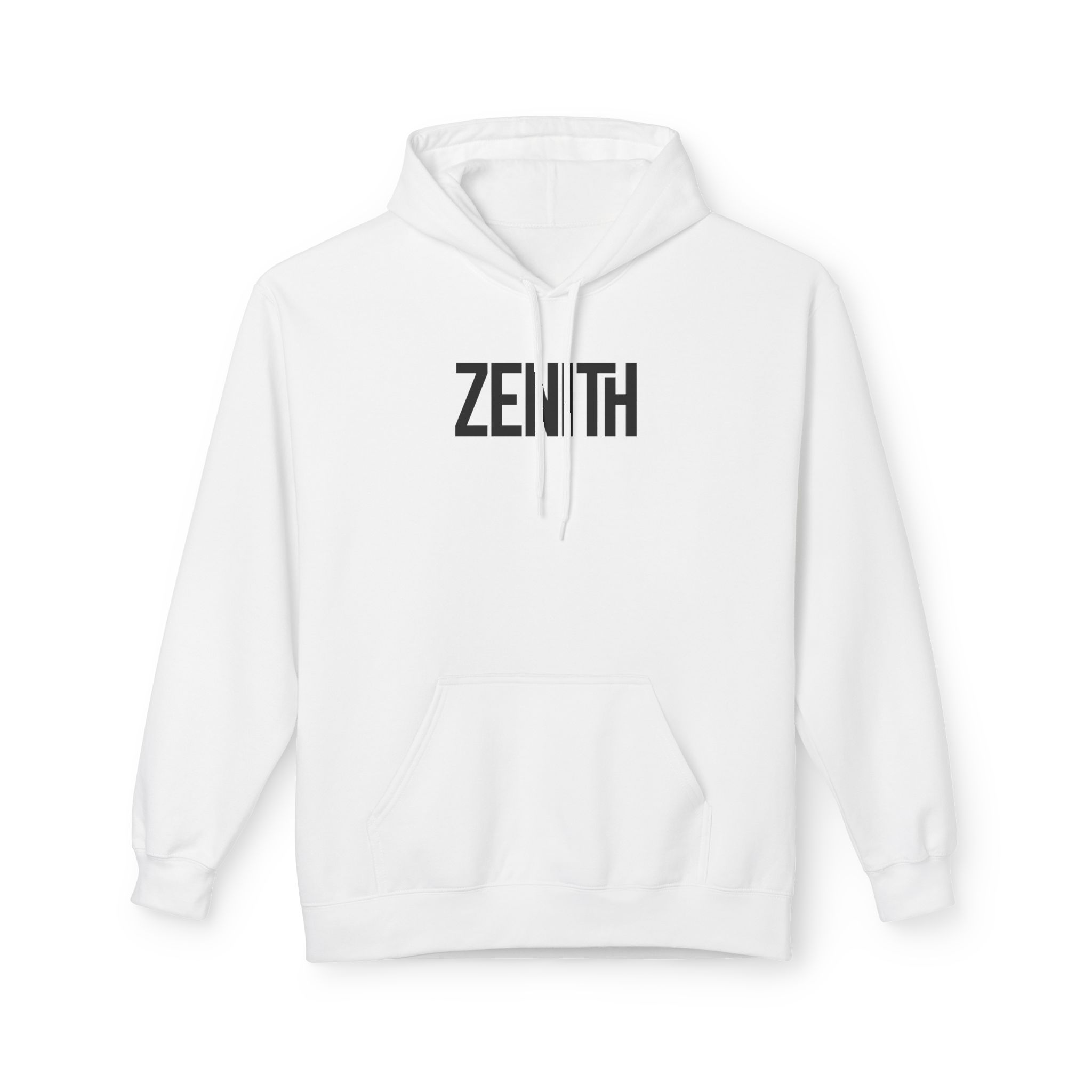 Zenith Black Solid Hoodie – Peak Power Bold Type on White