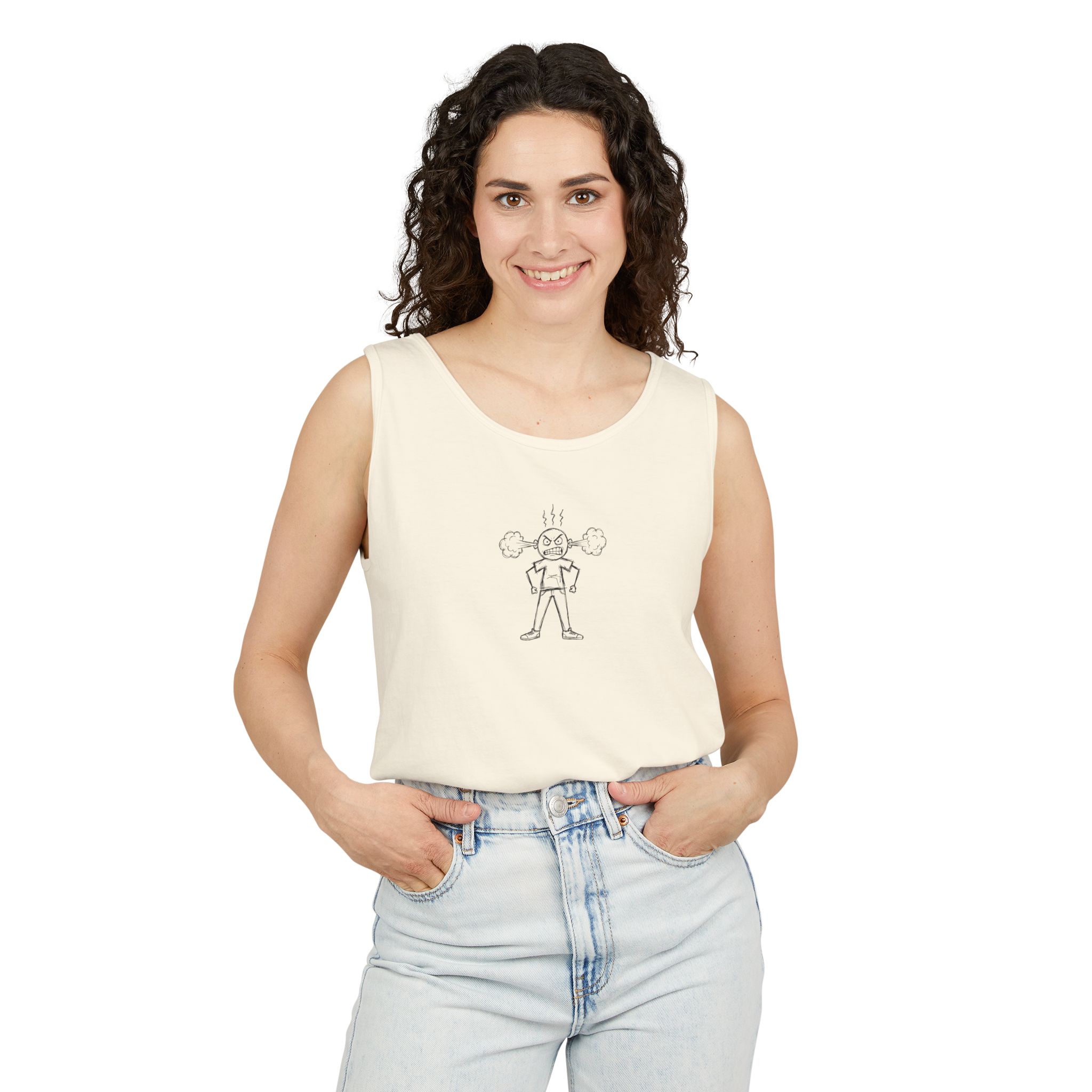 Steaming Mad Tank Top – Cartoon Anger Illustration on White - Image 7