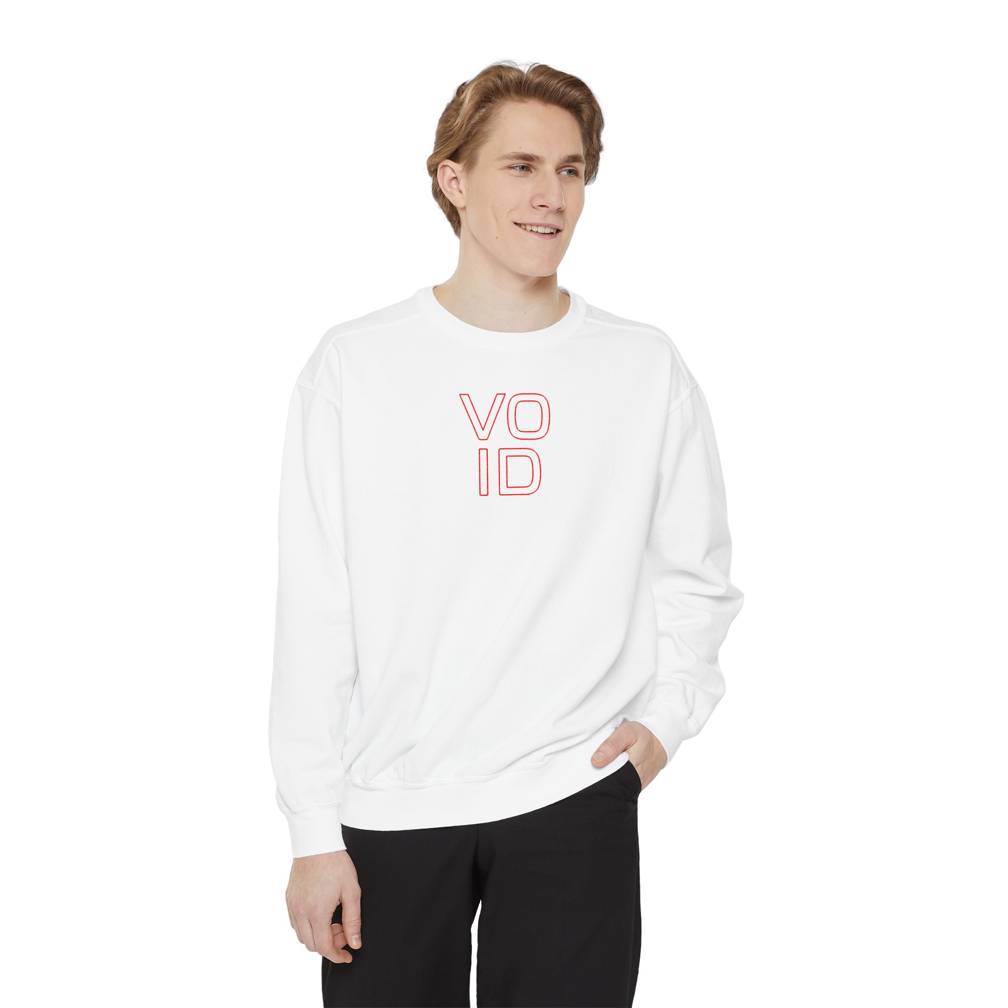 Void Red Outline Sweatshirt – Neon-Style Typography on White - Image 3