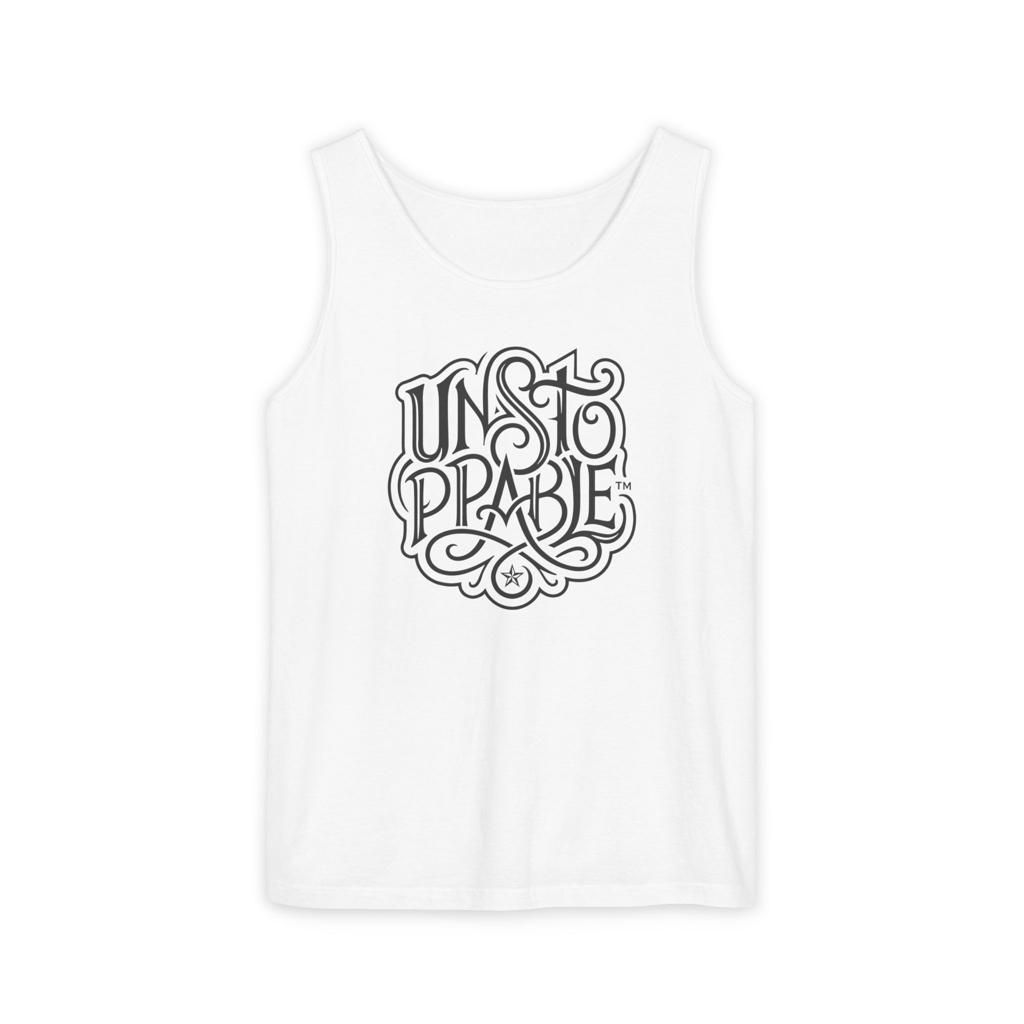 Unstoppable™ Tank Top – Gothic Blackletter Outline on White