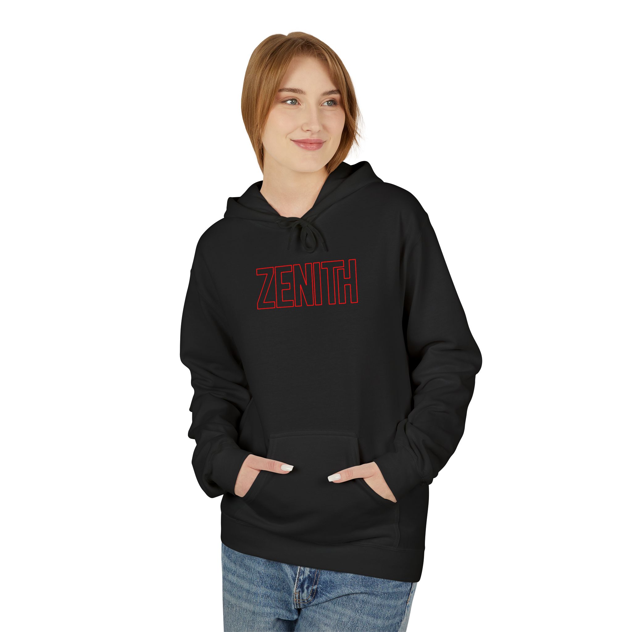 Zenith Red Outline Hoodie – Peak Performance Typography - Image 3