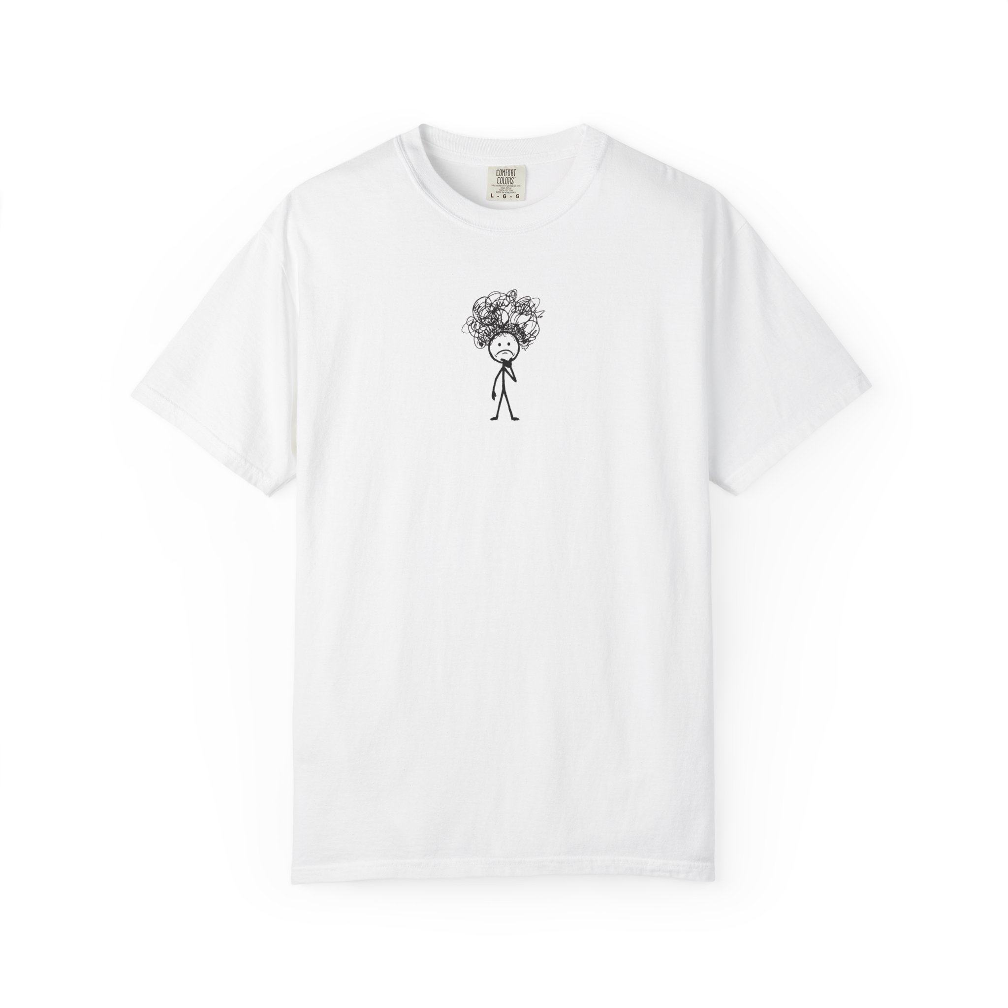 Overthinker Stick Figure Tee – Anxiety Scribble Art on White