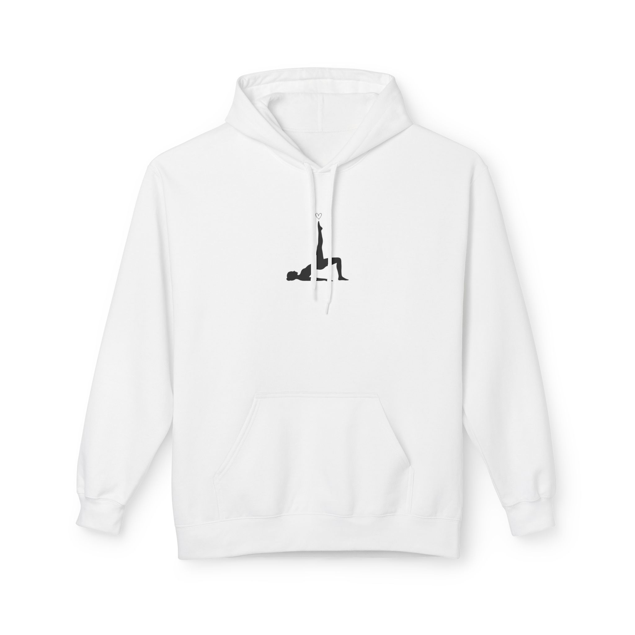 Yoga Heart Hoodie – Bridge Pose Silhouette on White