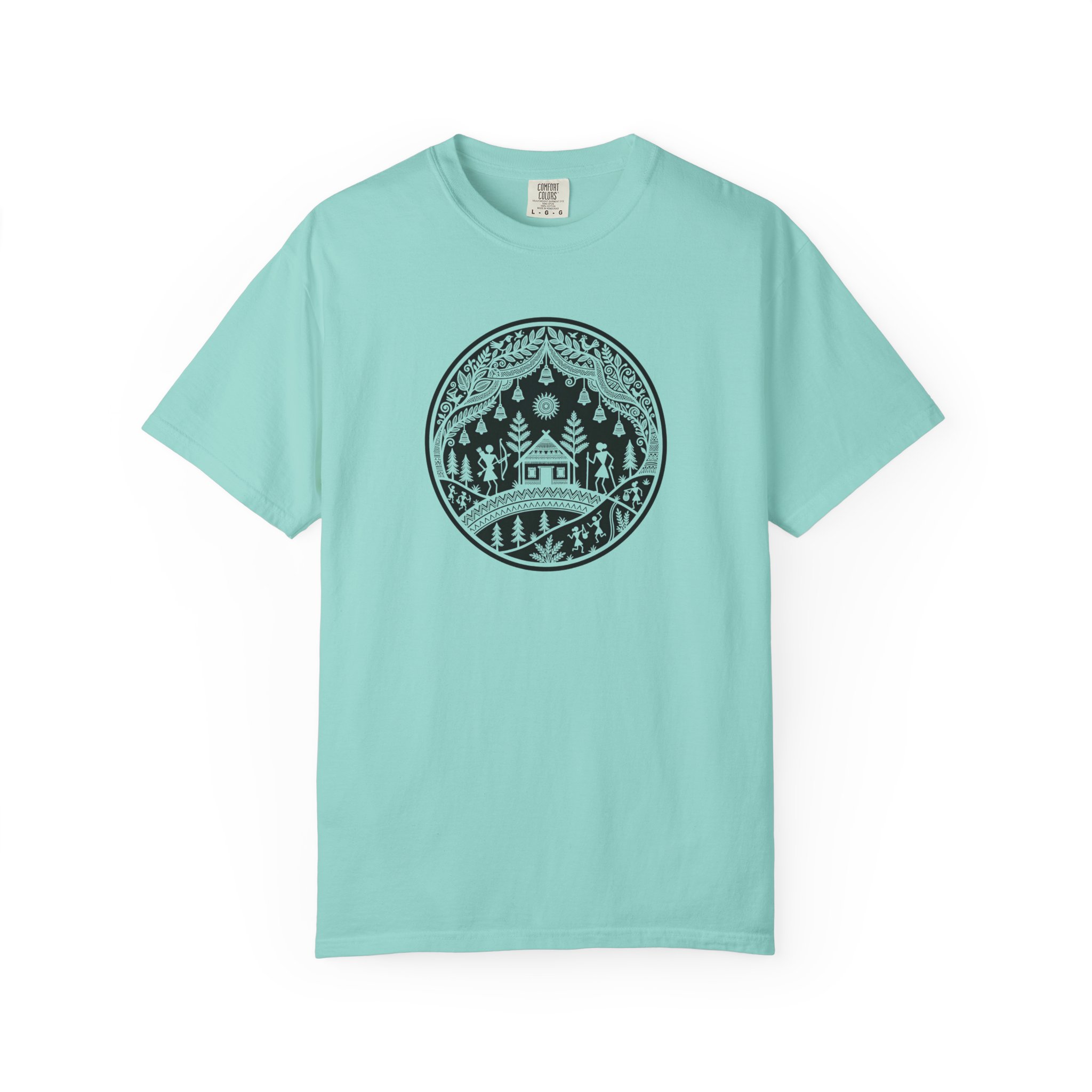 Warli Village Circle Tee – Indian Folk Art on White - Image 13