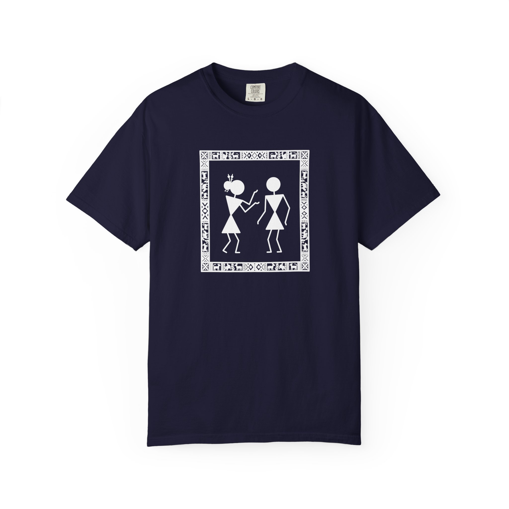 Warli Dance Duo Tee – Tribal Folk Art on Black