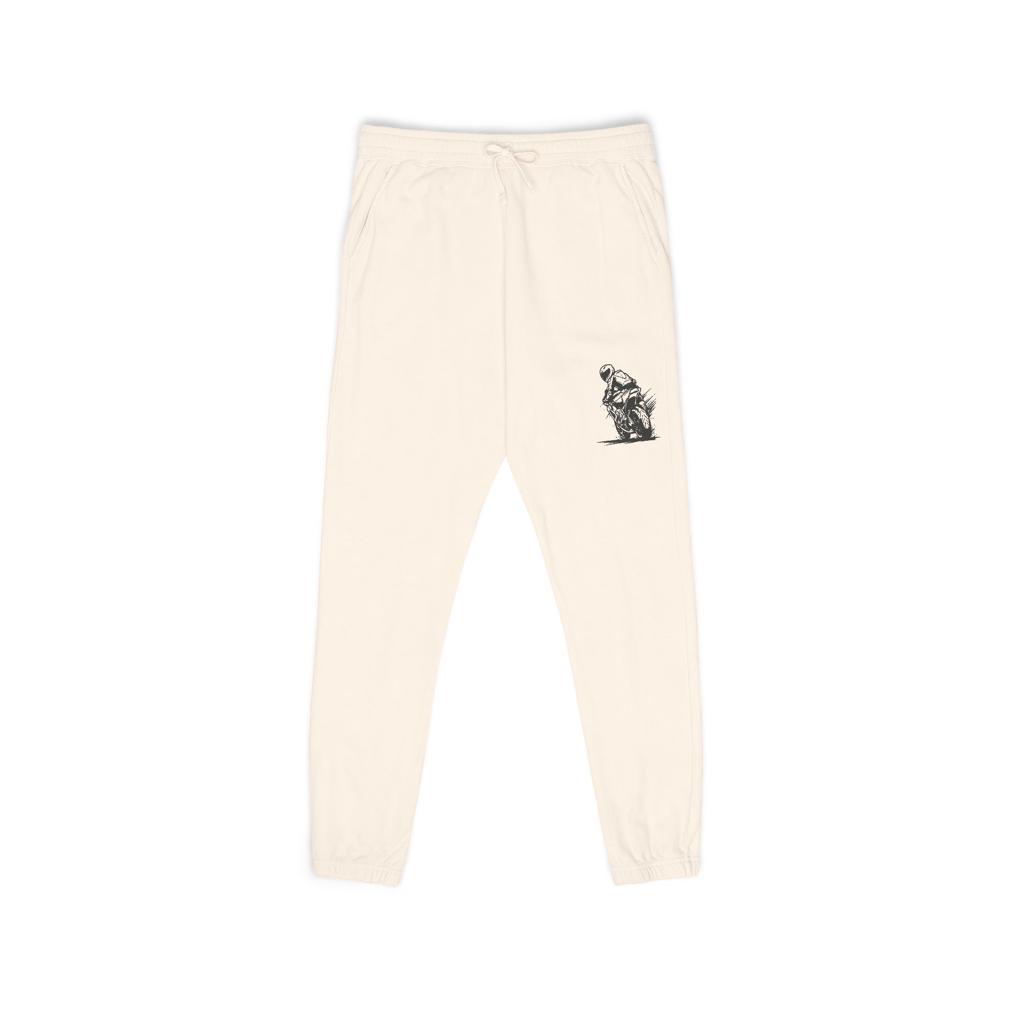Racing Motorbike Sweatpants – White Fleece Speed Illustration Leg Print