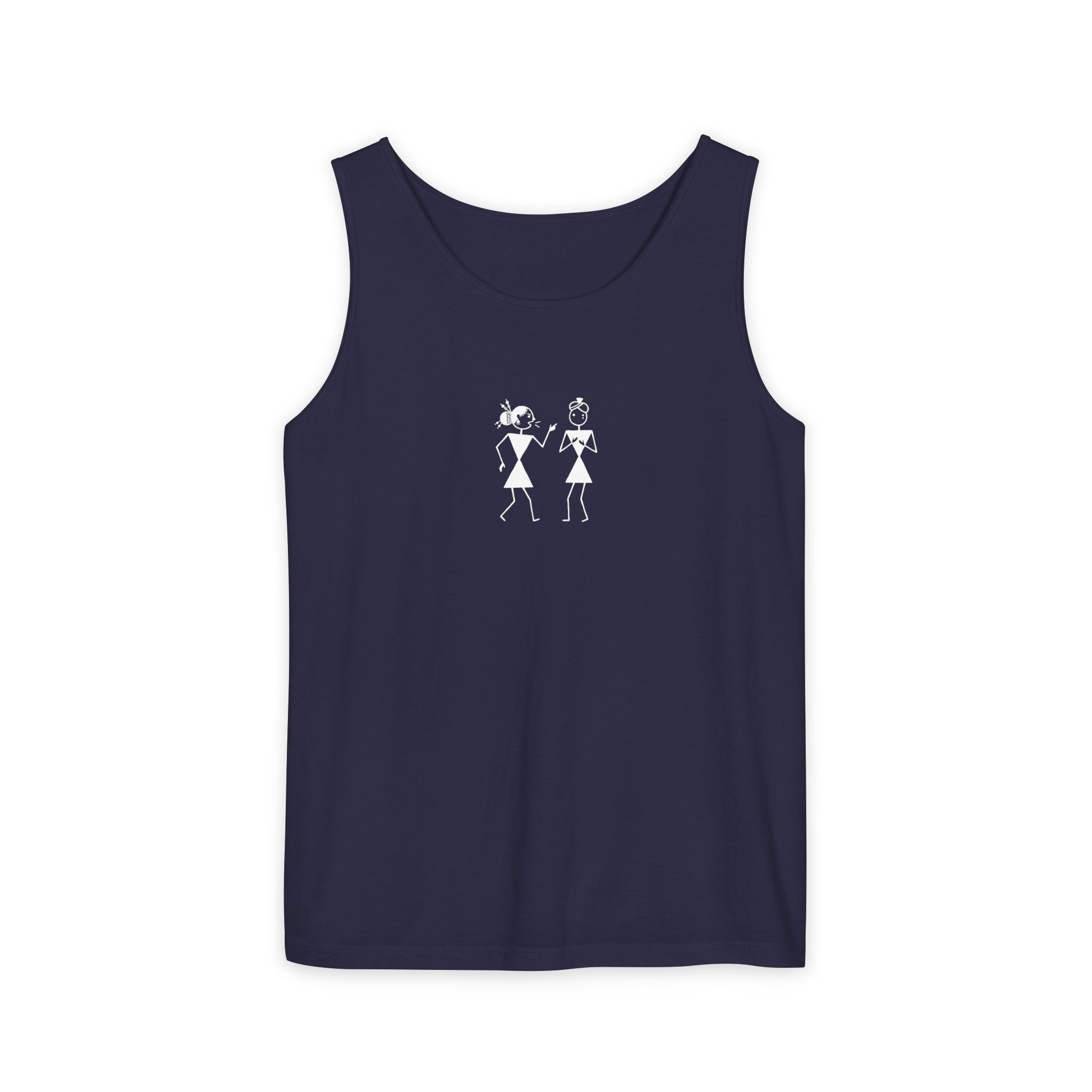 Warli Gossip Girls Tank Top – Minimalist Folk Art Black
